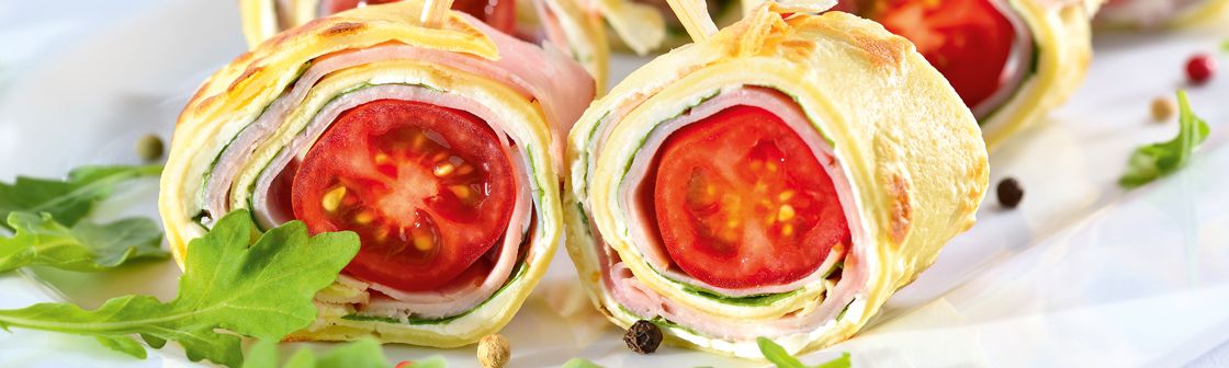 Рулеты с зеленью и ветчиной